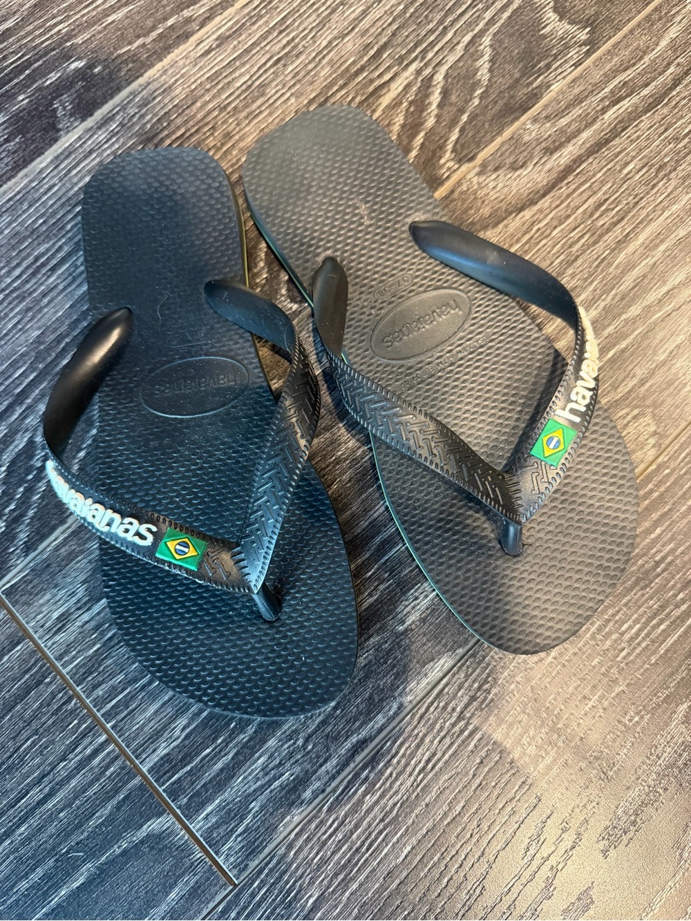 Havaianas Black Flip Flops with Brazil Flag Accent